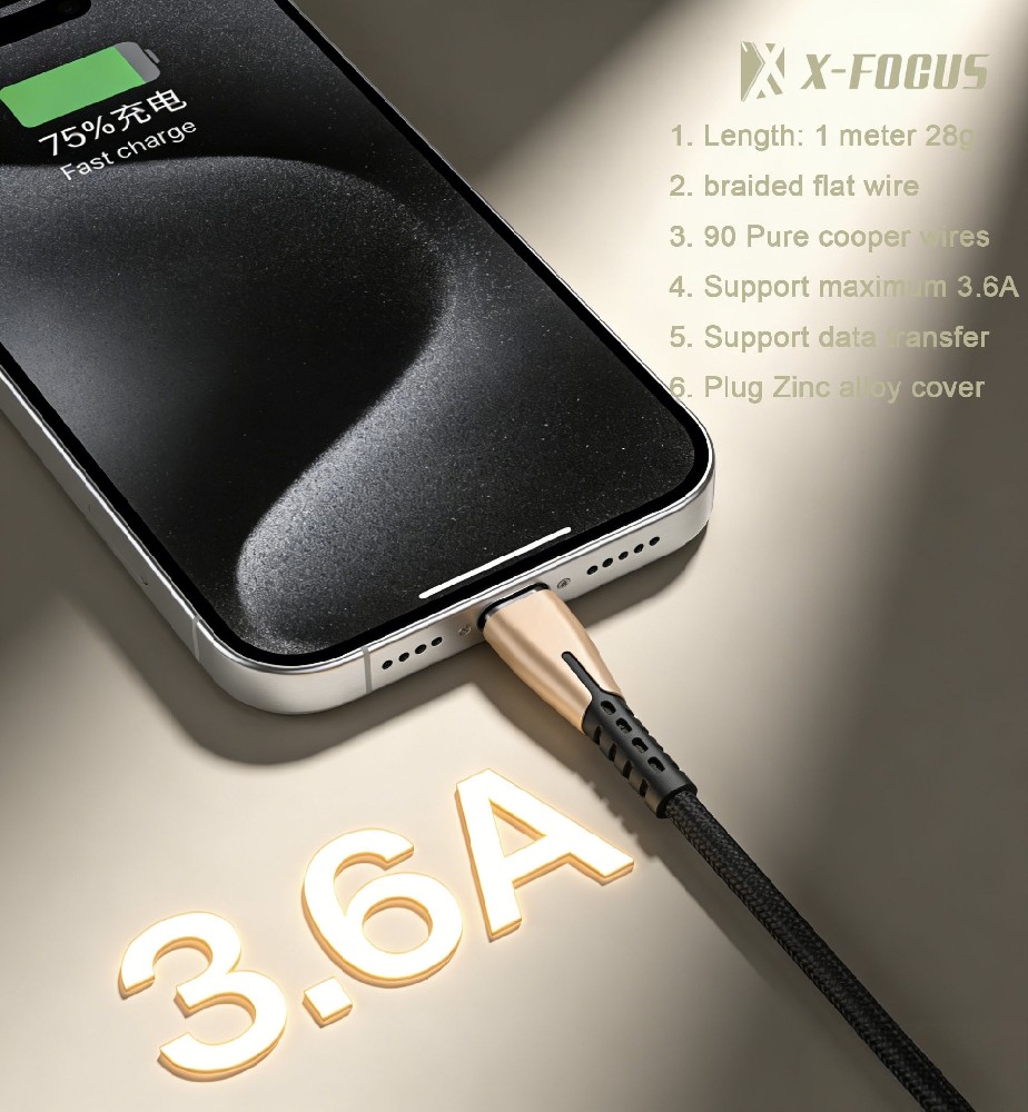 X-FOCUS 3.6A Braided Micro USB Cable: Fast Charging, Durable Build, Seamless Data Transfer (1M)