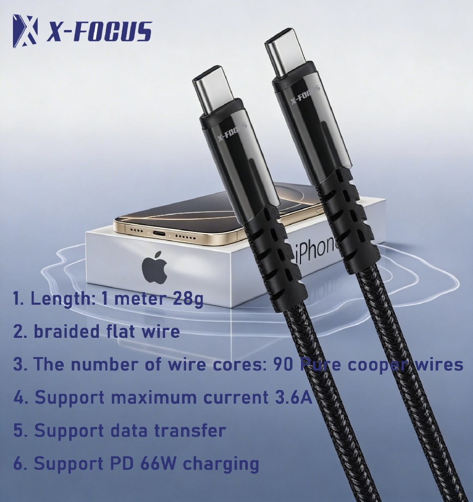 Premium X-FOCUS PD66W C-to-C Fast Charging Braided Cable: Power Your Devices Safely & Swiftly